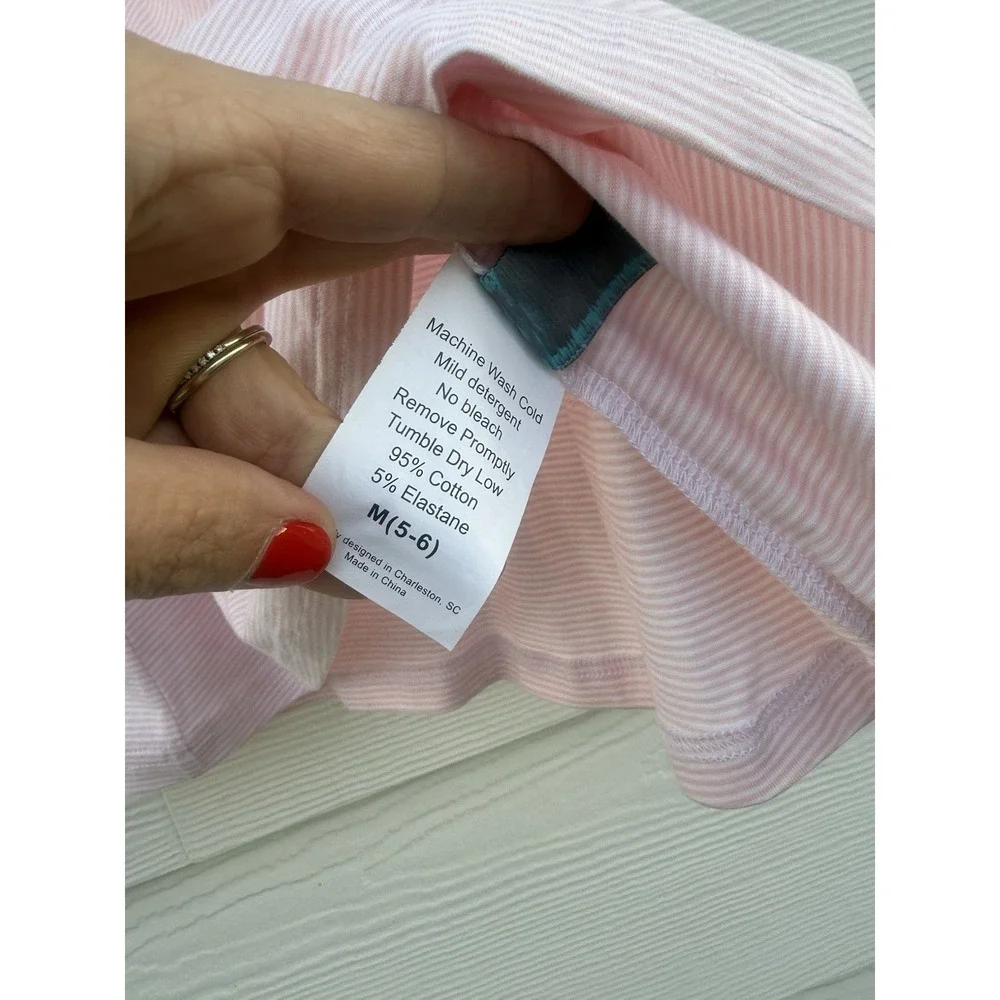 Serendipity By Shrimp And Grits Girls Striped Dress Pink & White Size M (5-6)